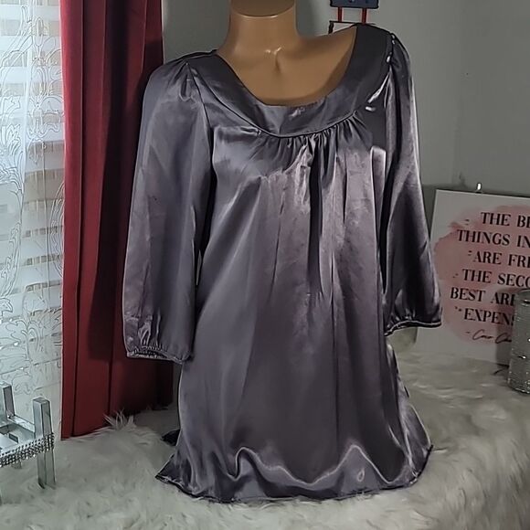 1710  NOTATIONS Gray Long Sleve Blouse Size M - Picture 2 of 4